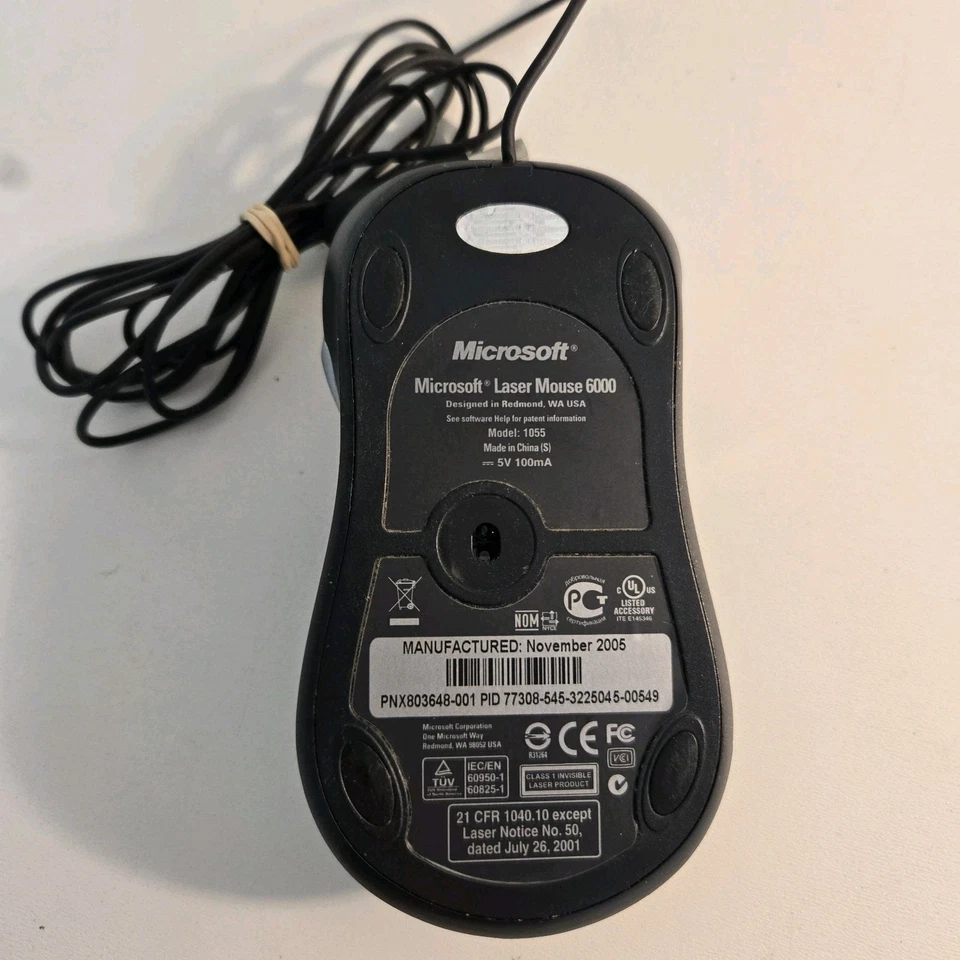 Microsoft Laser Mouse 6000 Model 1055 Black 4-Button USB Wired Tested Working - Image 3 of 4