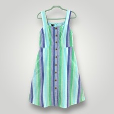 Talbots Womens Size 6 Midi Sundress Stripe Square Neck Sleeveless Pockets Beach