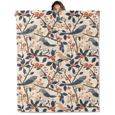 Vintage Bird and Floral Pattern Blanket 50x60 in, Flannel Throw Blankets for