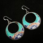Turquoise Coral Gemstone Drop Dangle Tibetan Earrings Jewelry 2.36" AE-13759