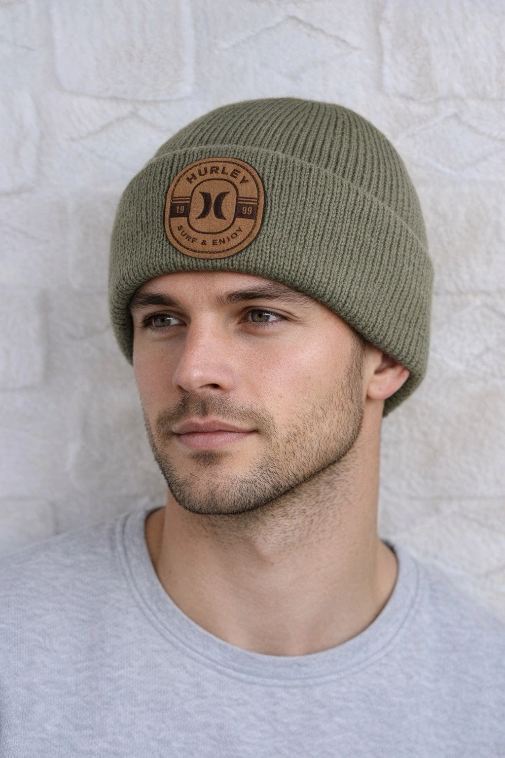 Hurley Knit Beanie Hat Olive Green One Size Soft Acrylic New with Tags Adult Men