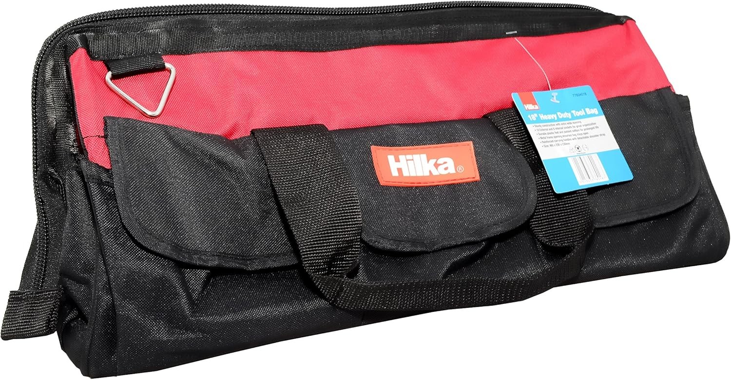 Hilka Tools 77604018 Heavy Duty Tool Bag, Black/Red, 18-Inch