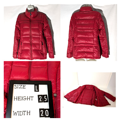 Calvin Klein Puffer Jacket Women's L Red Packable Lightweight Premium Duck Down