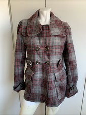 Womens Small Green With Envy Wool Blend Peacoat Faux Belted Gray/red Plaid