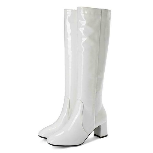 Damen Side Zip Lackleder Disco Dancer 60S 70S Hippie Kniehohe Stiefel - Bild 12 von 19