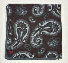 NEW ISAIA POCKET SQUARE / POCHETTE 100 WOOL CHOCOLATE/GREY MADE IN ITALY  120