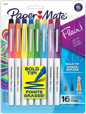 Paper Mate Flair Pens, Felt Tip Pens, Bold Tip (1.2 mm) Assorted Colors 16 Count - Image 1 of 4