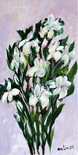 White impast abstract White Irises Flowers  Impressionism Valentine’s Day Gift