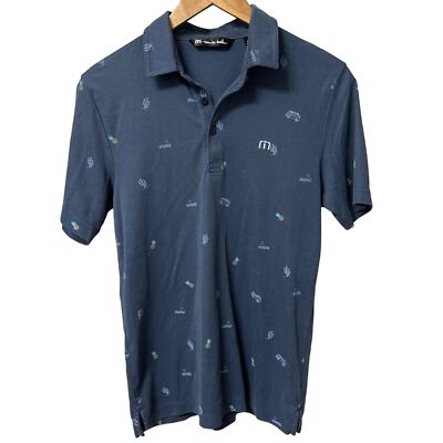 Men s Travis Mathew Happy Thoughts Blue Golf Polo Pineapple Cactus Size Small