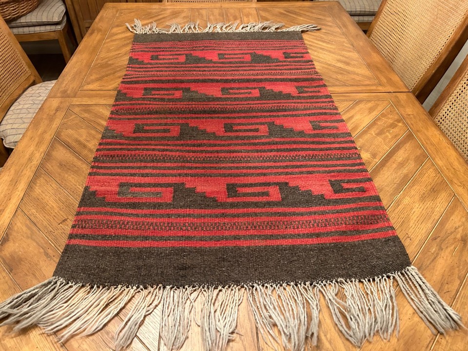 Lovely Red & Green Rug/Wall HangingHand Woven by Oaxaca Mexico Zapotec