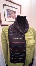 Lisa Nichols M semi vintage green, black  beaded cardigan sweater 100 cotton