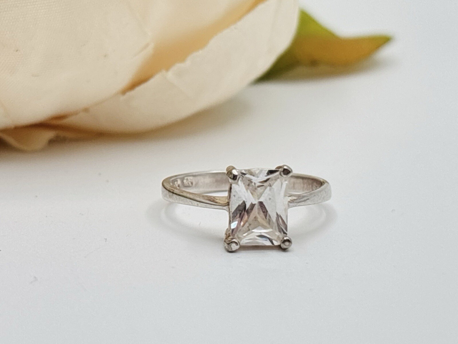 Sterling Silver 925 Emerald Cut Rectangle CZ Soli… - image 1