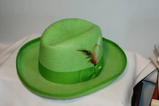 Panama Straws Hat Genuine Shantung Capas Design Made In USA Small Green Feather 