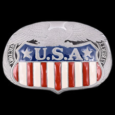USA Red White Blue Shield Eagle Patriotic Banner Victory  Liberty Belt Buckle
