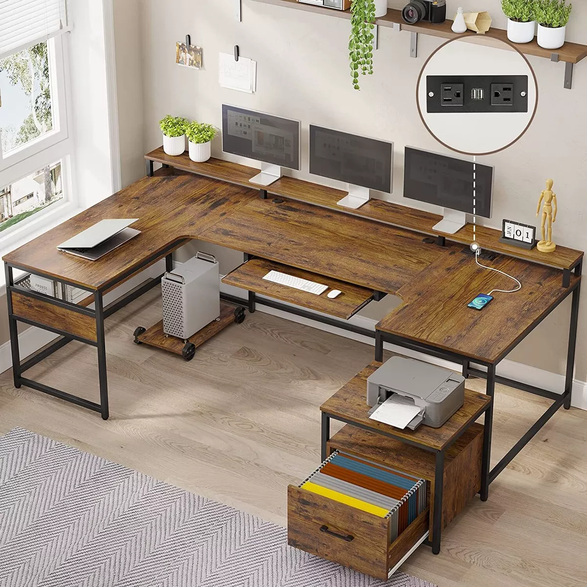 U shaped desk cheap with keyboard tray