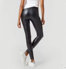HUE Studio Front Zip Leatherette Legging Black Small Mid-Rise NWT