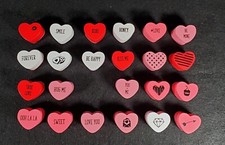 Valentine Hearts Wood Block Stamp Set Of 23 - Phrases Images Designs Plastic Jar