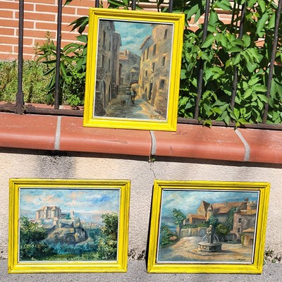 3 Antique Signed Landscape & Animate Landscape Painting Oil on Canvas.