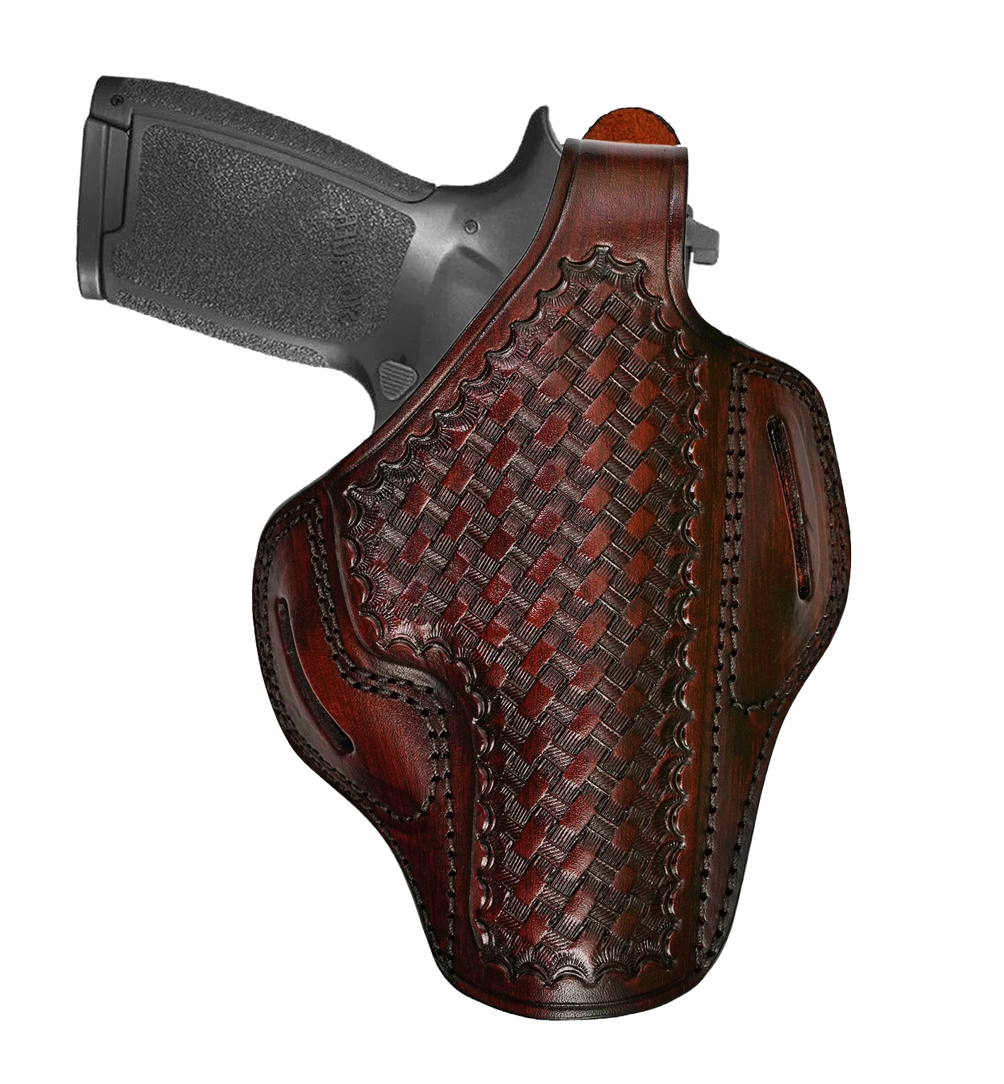 Leather Belt Holster Fits Kimber Micro 9, 1911 - Genuine Leather - Basket Weave