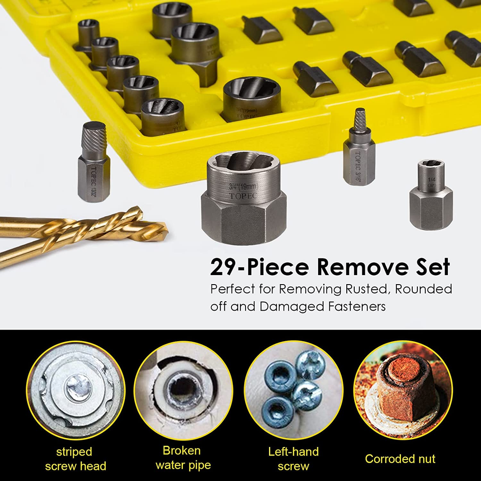 Topec Bolt Extractor Kit, 29 Piece Screw Extractor and Left Hand Drill