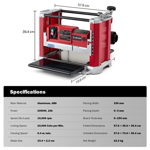 ZELCAN 330 mm Benchtop Thickness Planer 2000W 15A Wood Planer for Woodworking - Picture 7 of 8