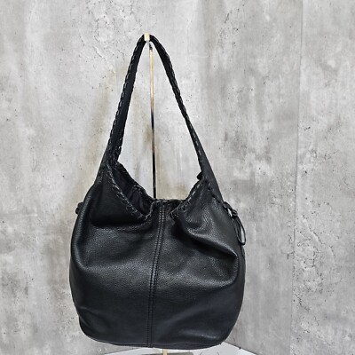 Y2K Lucky Brand Black Pebbled Soft Leather Hobo Shoulder Bag