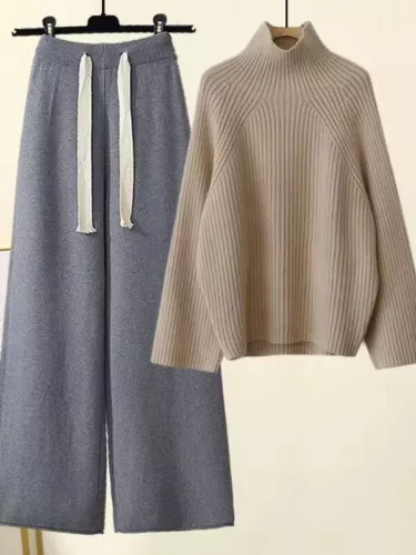 Conjunto de dos piezas de chándal para mujer suéter tops conjuntos pantalón traje tejido para mujer - Imagen 11 de 35