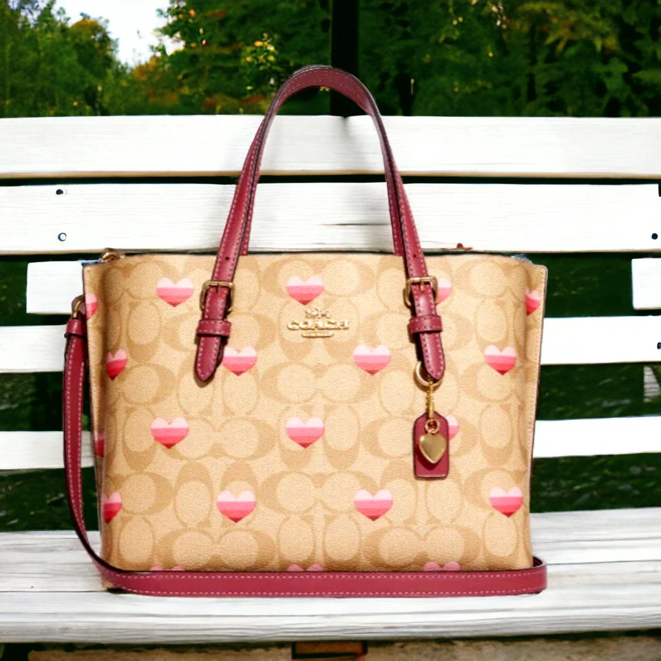 Bolso Bandolera Coach Signature Mollie 22 Nuevo con Etiquetas con Estampado de Rayas de Corazón CA252