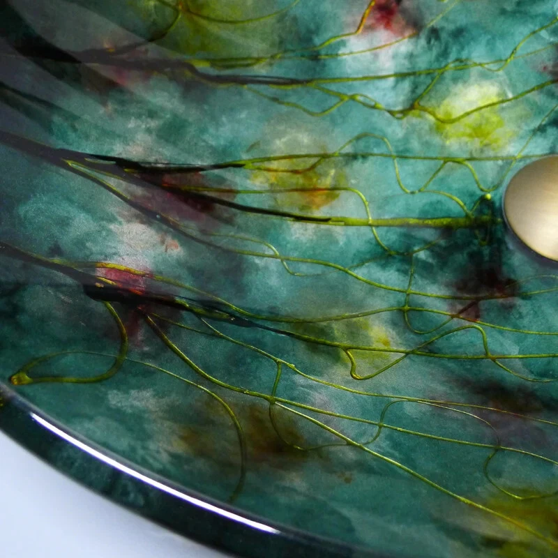 Cloakroom Boat Shape Tempered Glass Basin Bathroom Green Counter Top Sink HX017 - Image 2 of 4