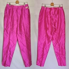 Escada Trousers Hot Pink Silk Vintage 1980s Tapered Ankle Slim Embroidered 42 10
