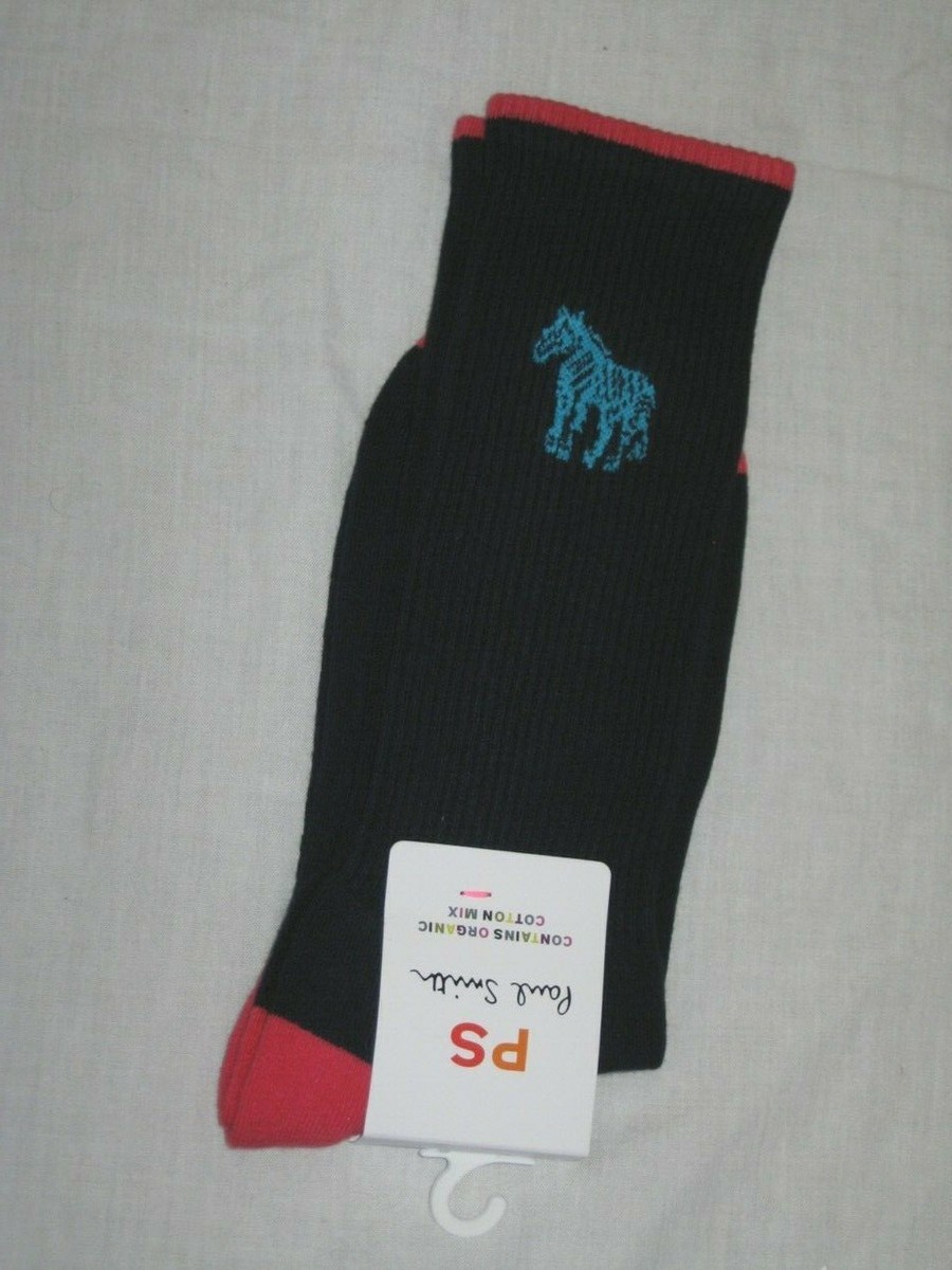 BNWT PAUL SMITH Ribbed Organic Egyptian Cotton Zebra Motif Socks Navy Blue