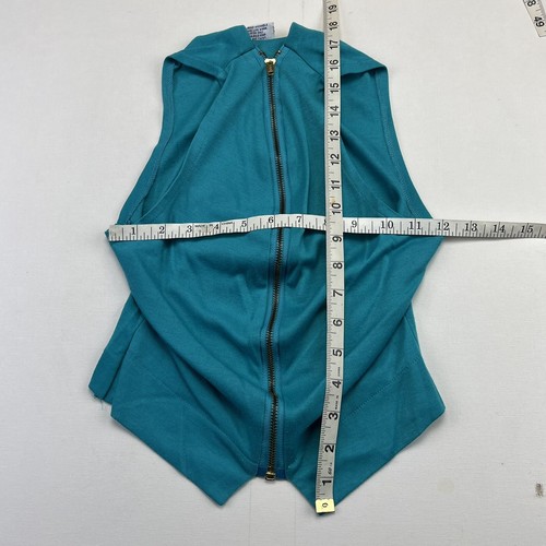 Vintage Fredericks Hollywood Zip Front Vest Shirt Sleeveless Sexy Teal S/M - Picture 4 of 7