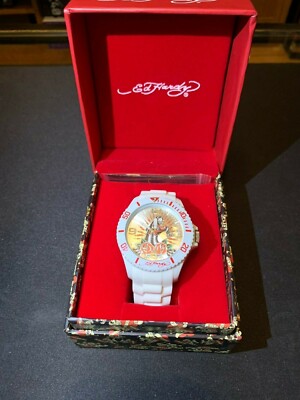 Ed Hardy white watch in original box Ed Hardy White Watch with Black Panther and Red Accents in  main image 2