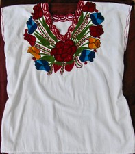 Embroidered Oaxaca blouse for woman or girl, colorful floral on white