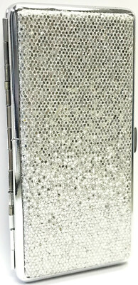 Eclipse Silver Glitter Crushproof Metal Cigarette Case w/ Mirror, 120s, #M4