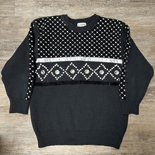 VTG. 80s Bonnie and Bill By Holly M Sweater Black White Pearl Polka Dots Jewel