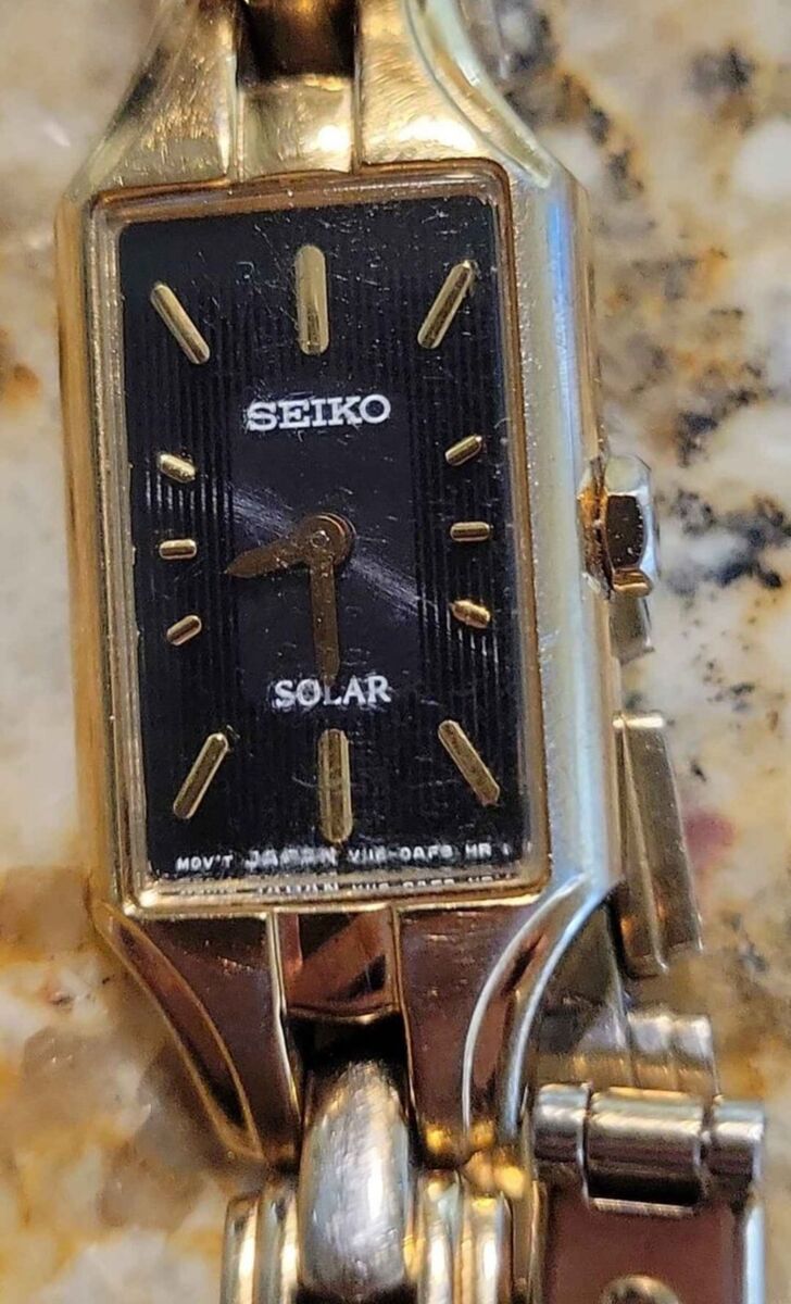 ★技術のセイコー逆輸入★SEIKO SOLAR LADIES WATCH Seiko Ladies Gold Tone Black Dial Solar Powered Dress Watch