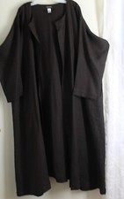 New Eskandar Sz 1 Dark Brown Heavy Linen 49" Long Duster Jacket Coat Boho