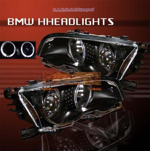 1999-2001 BMW 325/330 E46 PROJECTOR HEADLIGHTS TWIN HALO 2DR 2000 BLACK AMBER - Picture 1 of 1
