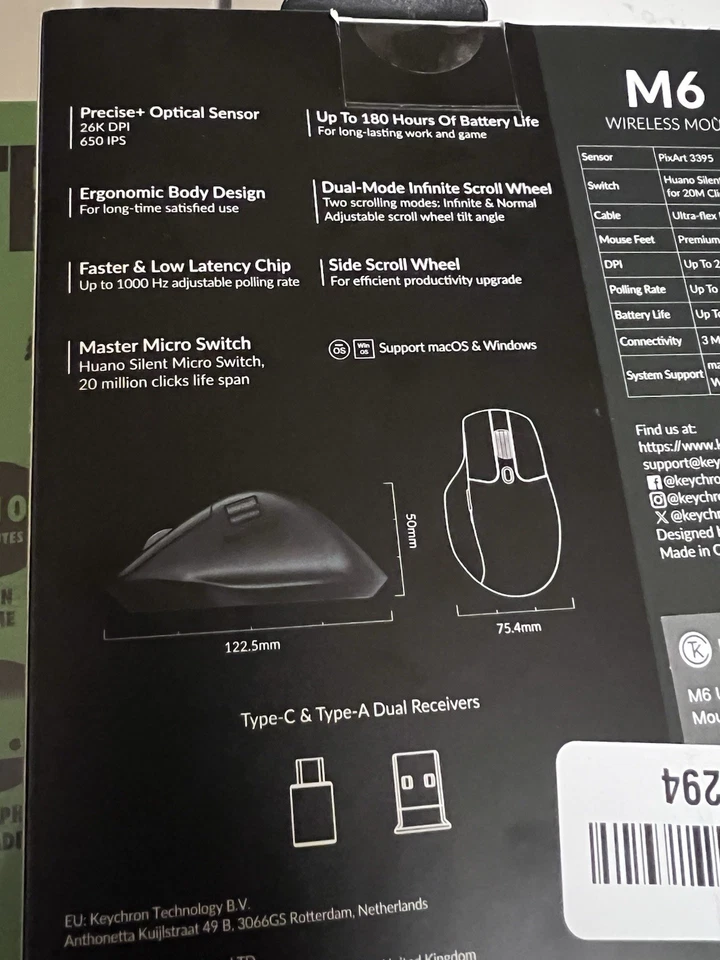 Keychron M6 Wired & Wireless Laser Mouse Gaming Tri-Mode 2.4 GHz USB Bluetooth - Image 4 of 4