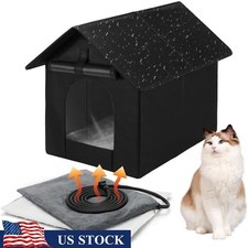 Heated Cat Shelter Outdoor Insulated Kitty House W/ Dual Exit Portable