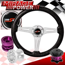 For 84-89 Mr2 Metallic Black Steering Wheel + Purple Extender Quick Release