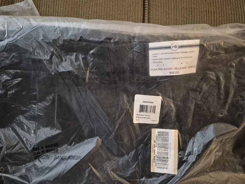 Pantalones de vestir 2 Harbor Bay nuevos con etiquetas para hombre cintura oculta calce holgado 60x28 negros y carbón Foto 2 de 4