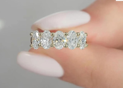 1.80CT OVAL Lab Grown Diamond HALF Eternity Promise band EF/VS1 14k WHITE Gold