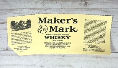 Maker's Mark Distillery Unused Bottle Label Loretto Kentucky Bourbon Whiskey