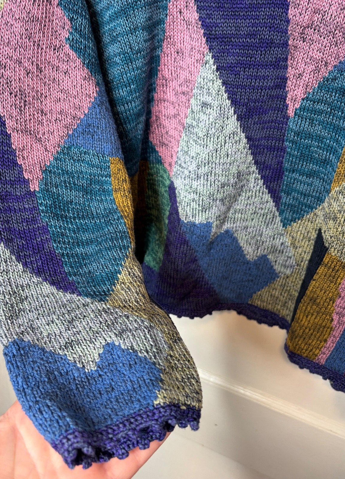 Peruvian Connection Terrazzo Pullover Blue Patchw… - image 4