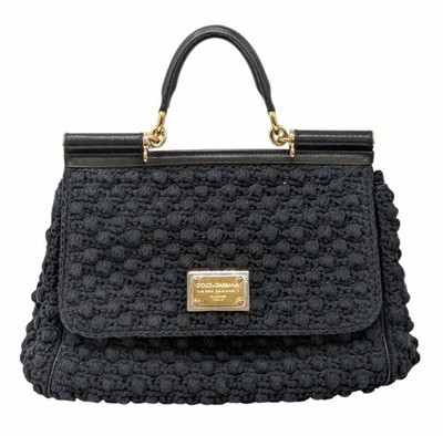 Dolce & Gabbana Sizilien Baumwolle 2-Wege Schultertasche groß schwarz Handtas...