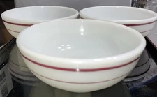 Vintage Pyrex Tablewear Soup - Cereal Bowls Milk Glass W/Burgundy #705 Qty-3