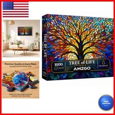 Amzgo 1000 Pieces Stained Glass Tree of Life Jigsaw Puzzle Colorful Mosaic