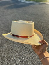 Vintage Stetson Gambler Cowboy Hat Genuine 7x Shantung Leather Band Size 7